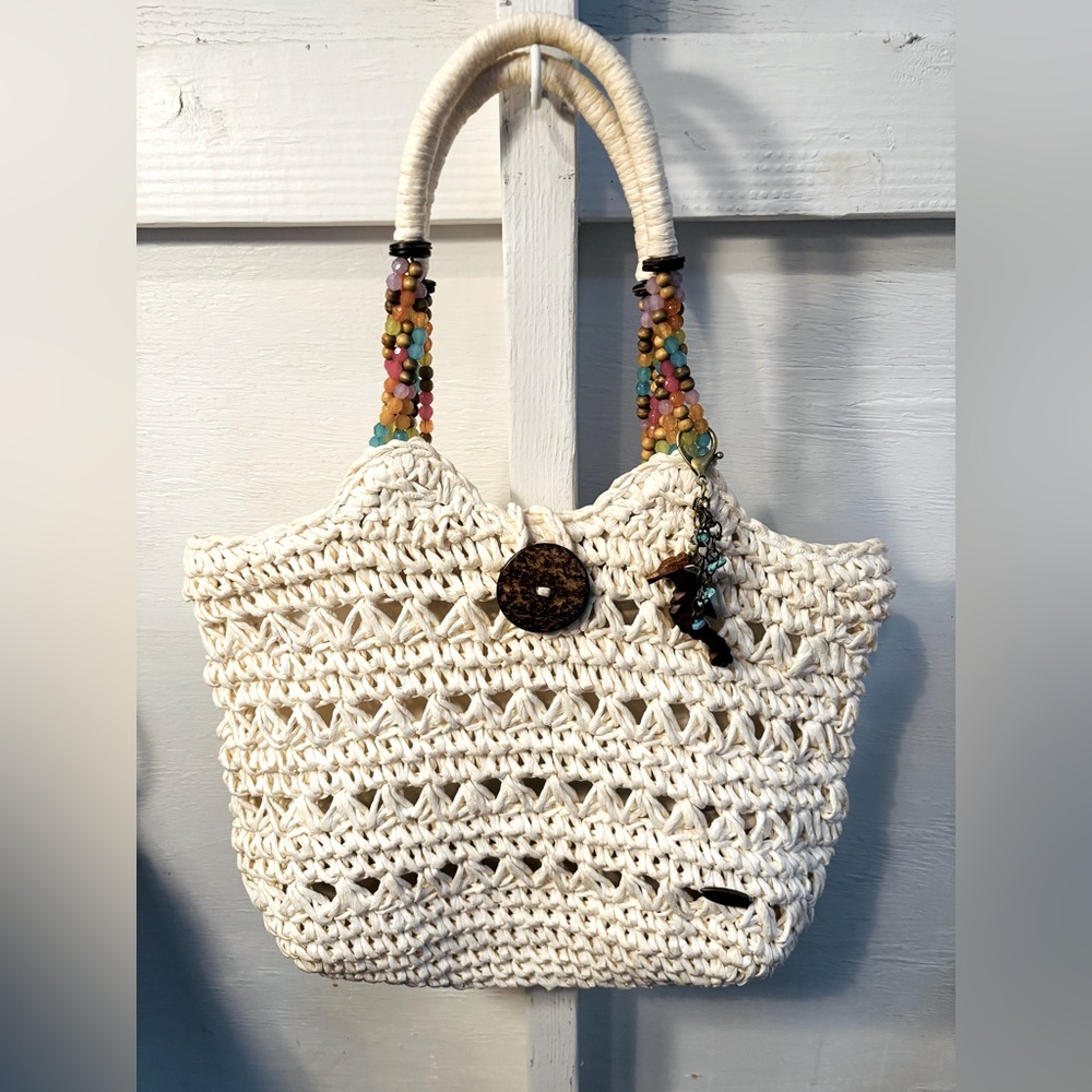 Capelli straw tote cream multicolor beaded vintage charm